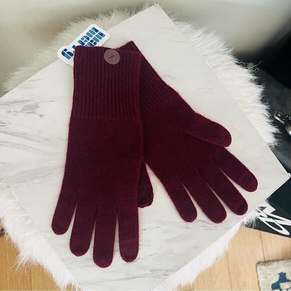 NORDSTROM Cashmere Tech Compatible Gloves, 100% Cashmere, Burgundy Luxury, NWT - Picture 2 of 11